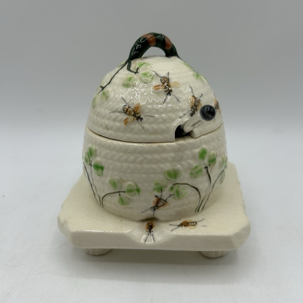 MARUHON WARE- CLOVIA BEE HIVE HONEY‎ POT-RARE-1930's-1940,s, VINTAGE w/ Spoon